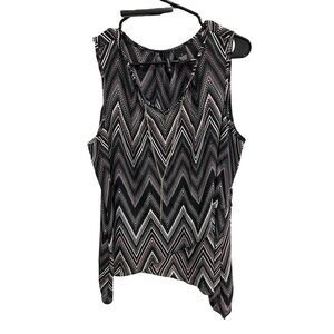 New Directions Black Pink Chevron Sleeveless Asymmetrical Hem Tank Top Sz Large